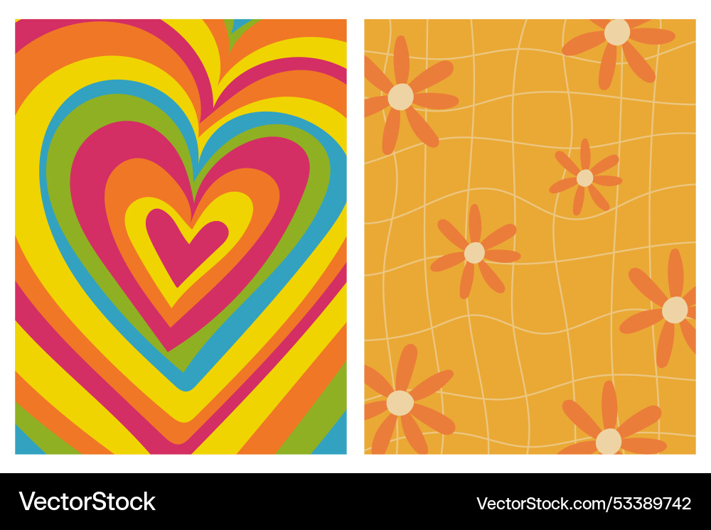 Abstract colorful heart and daisy pattern vector image
