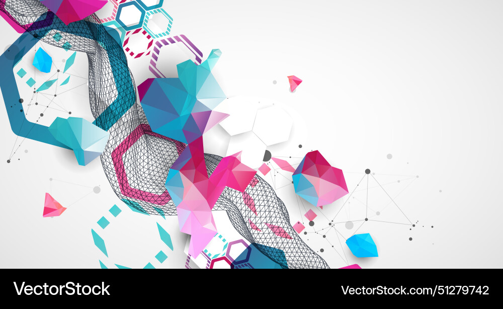 Abstract wave with colorful hexagons and plexus Abstract wave with colorful hexagons and plexus vector image