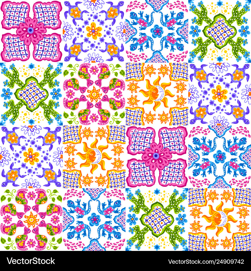 Mexican Talavera Tile Pattern Vector Image
