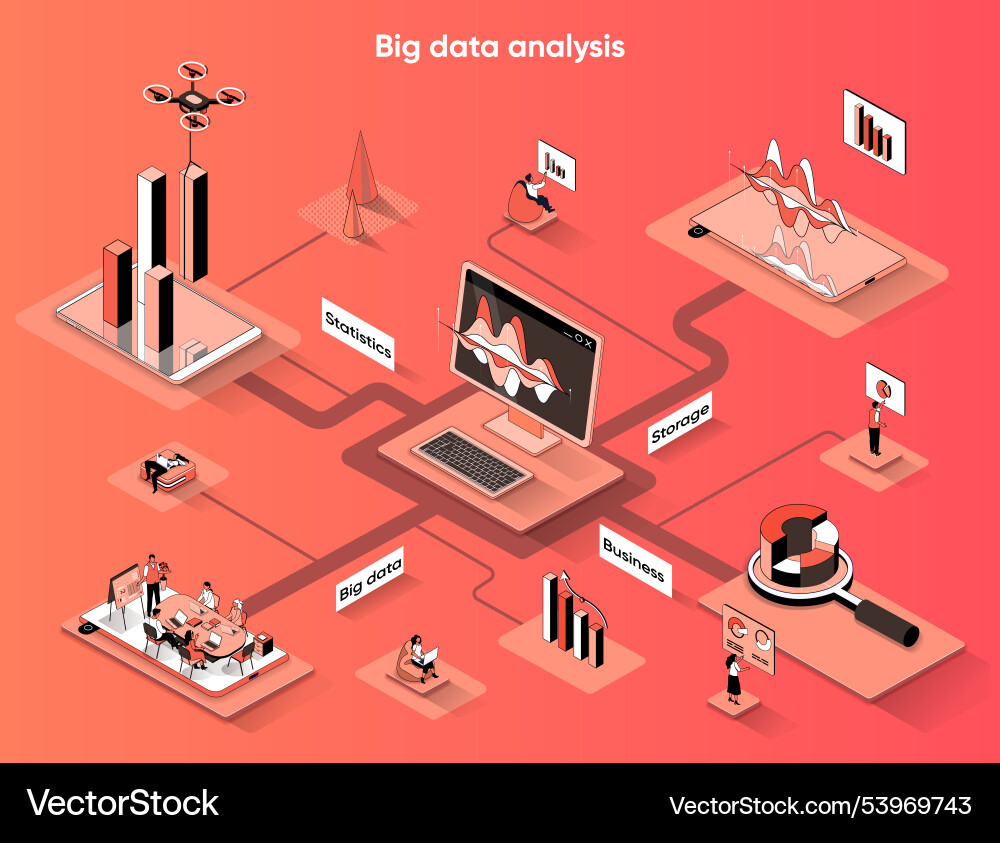 Big data analysis isometric web banner collection Big data analysis isometric web banner collection Vector Image