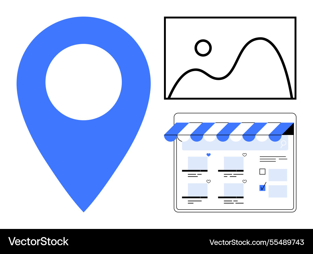 Blue map pin image and web storefront Vector Image