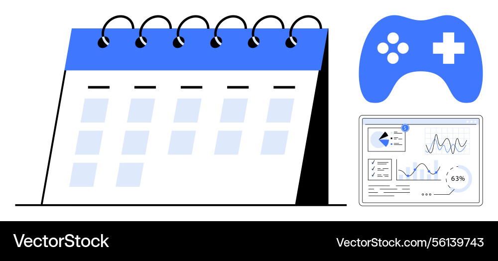 Calendar and game controller with analytics Calendar and game controller with analytics vector image