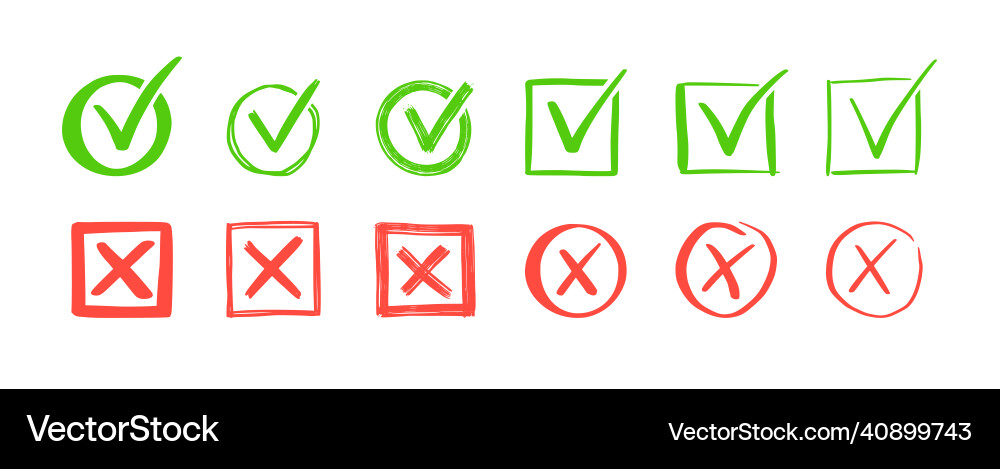 Checkmark & Cross Mark Set vector image