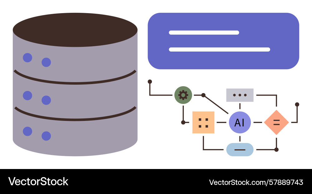 Datenspeicherung und ai-Workflow-System mit Flussdiagramm Datenspeicherung und ai-Workflow-System mit Flussdiagramm Vektorbild