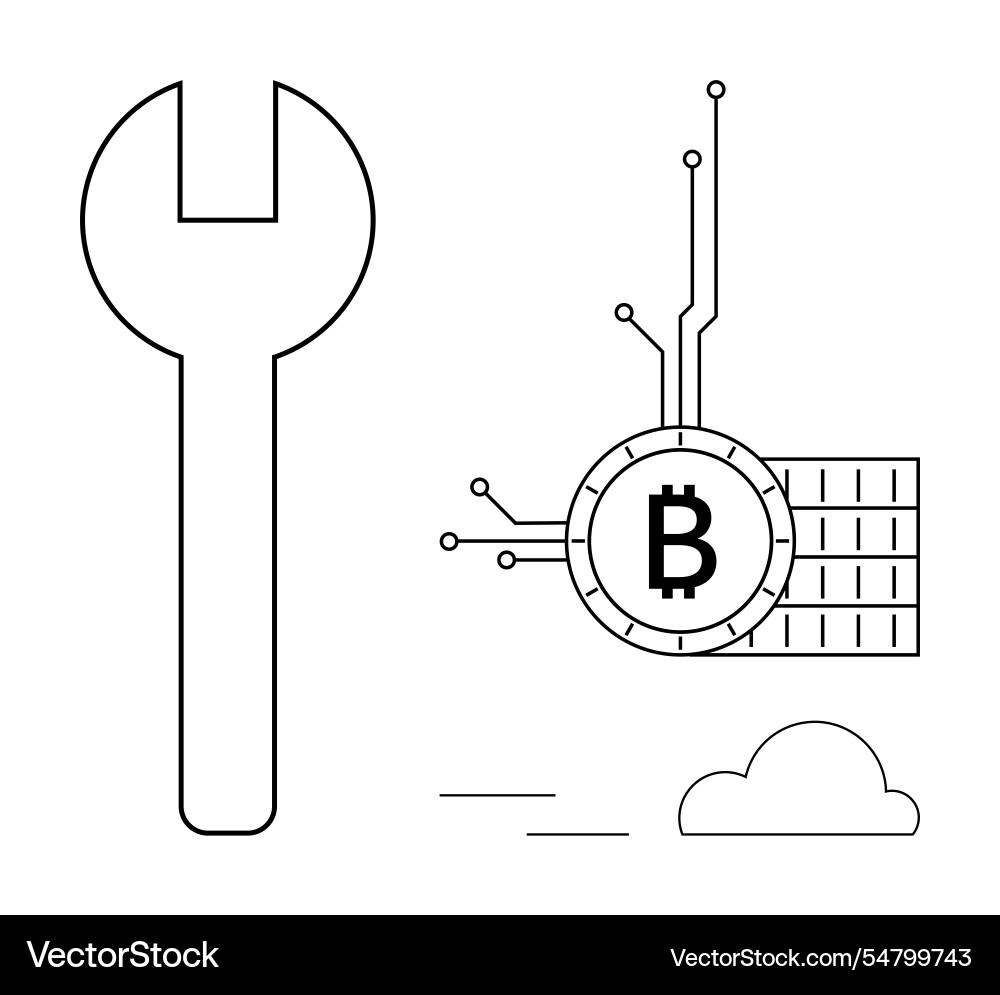 Digital bitcoin and blockchain technology vector image