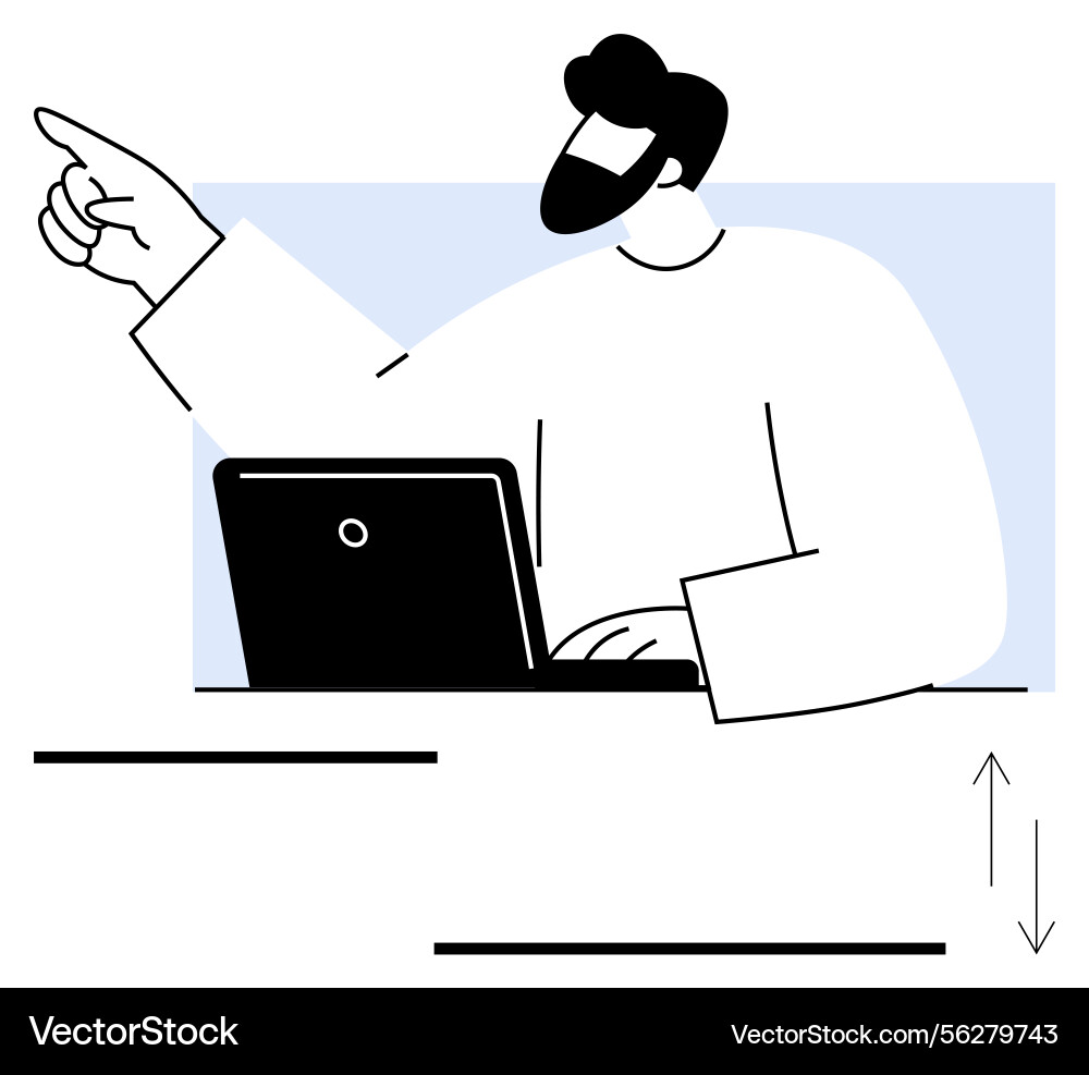 Man gesturing with hand while using a laptop Man gesturing with hand while using a laptop vector image
