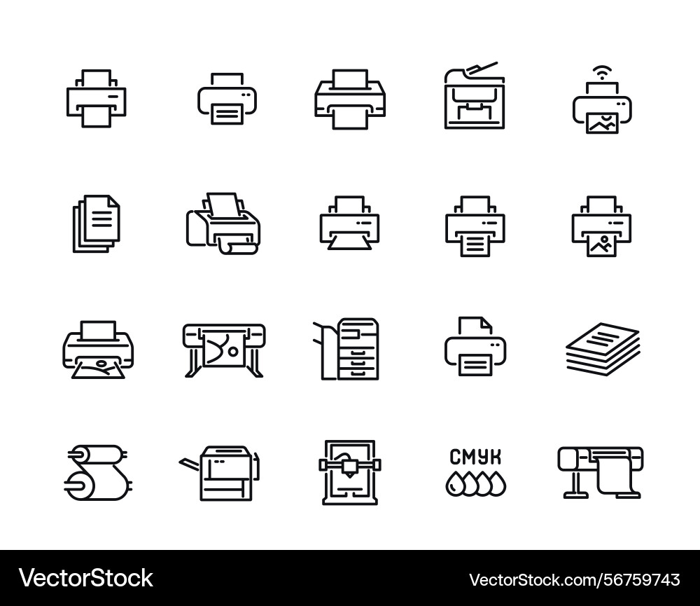 Printer line icon set simple symbols with scanner vector image