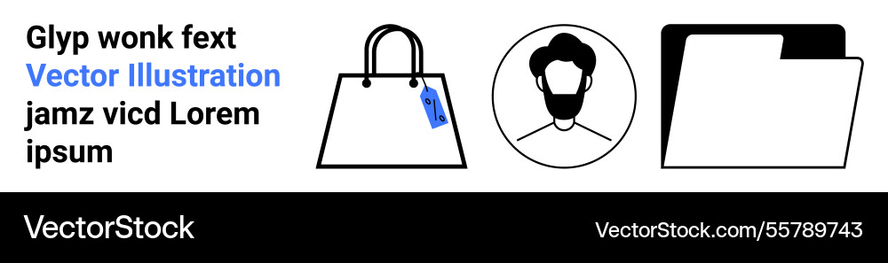 Shopping bag user profile and file folder icons Shopping bag user profile and file folder icons vector image
