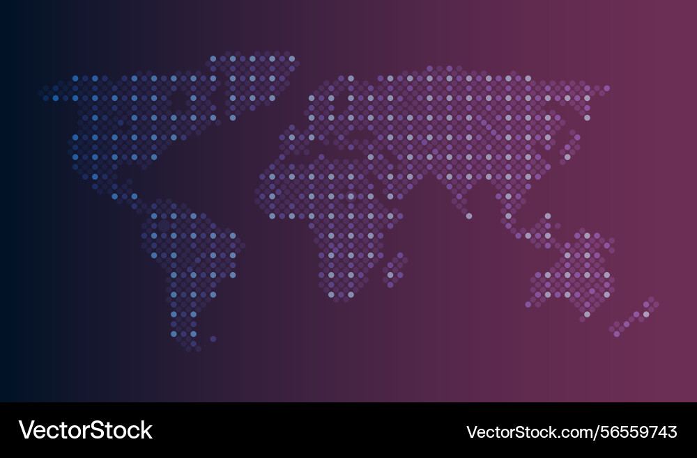 World dotted map with purple gradient background World dotted map with purple gradient background vector image