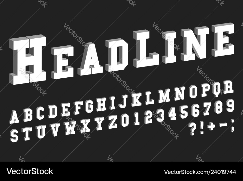 3d font template letters and numbers isometric 3d font template letters and numbers isometric vector image