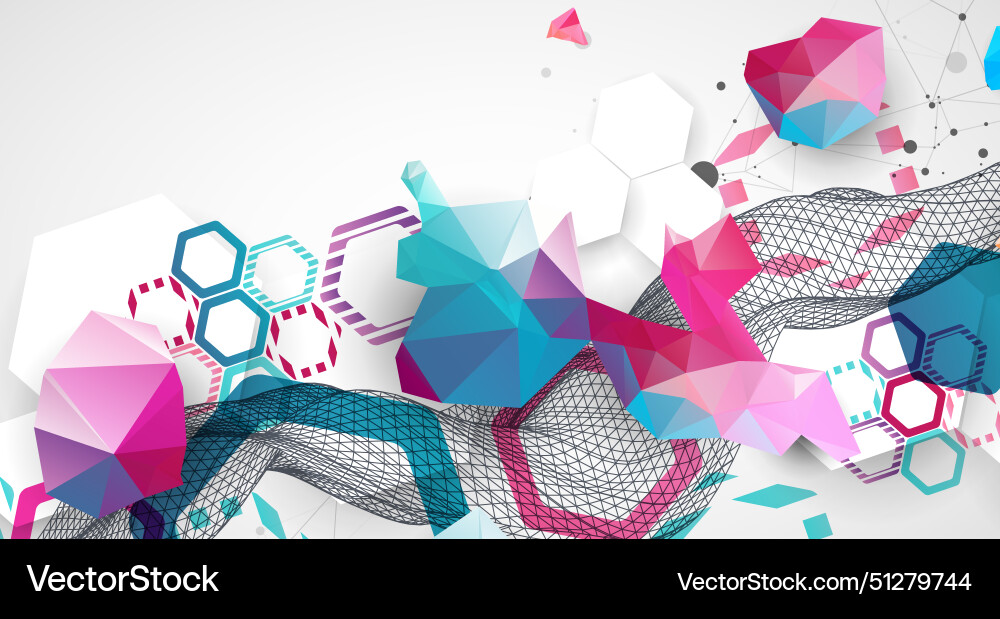 Abstract wave with colorful hexagons and plexus Abstract wave with colorful hexagons and plexus vector image