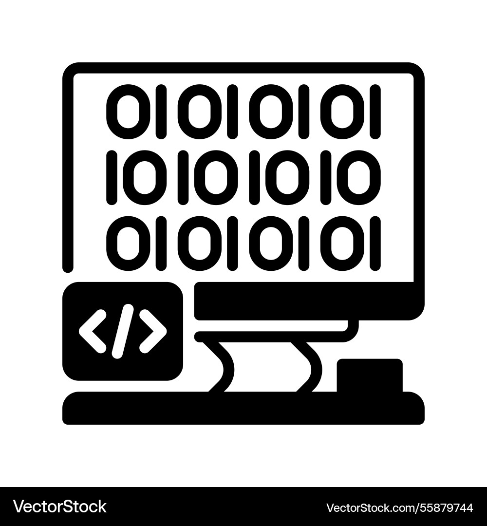 Dekstop computer with code line icon universal Dekstop computer with code line icon universal vector image