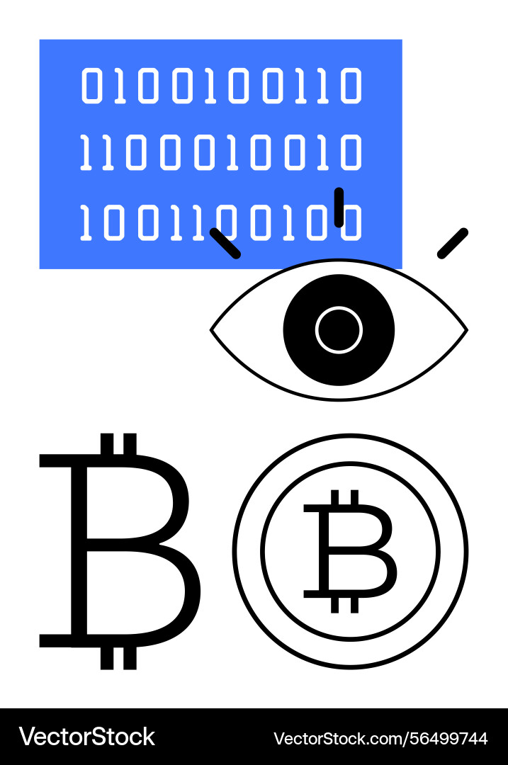 Eye observing binary code and bitcoin icons Eye observing binary code and bitcoin icons vector image