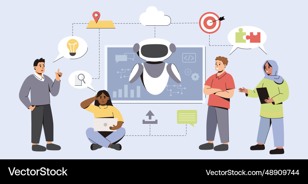 Flat development team use artificial intelligence Flat development team use artificial intelligence vector image