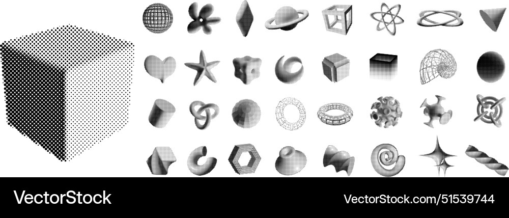 Halftone 3D Shapes - Abstract Pattern vector image