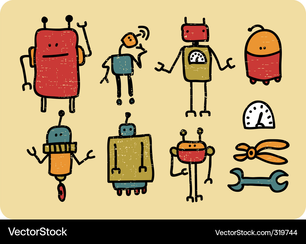Retro Robots Collection Vector Image