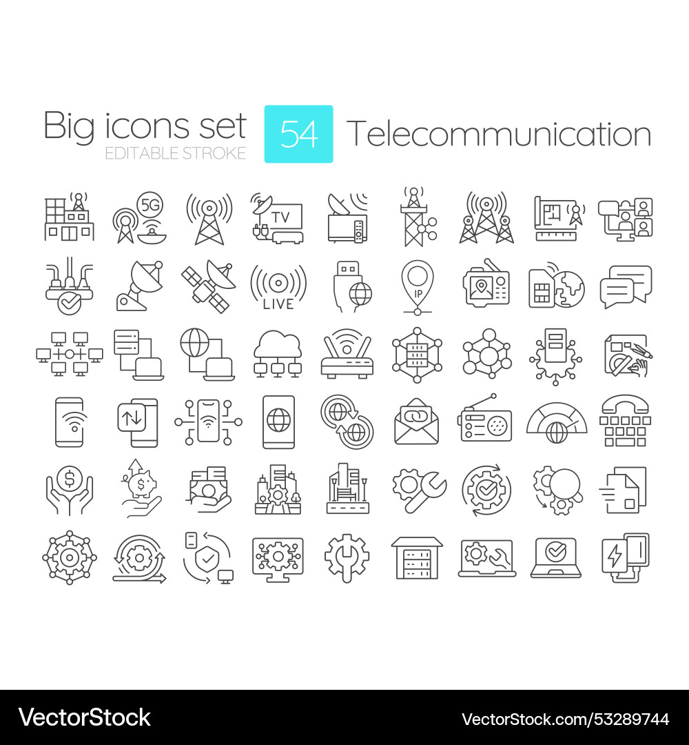 Telecommunication linear icons set Telecommunication linear icons set vector image