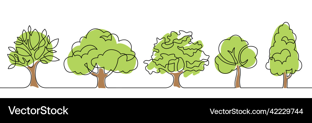 Tree set one line color Tree set one line color vector image