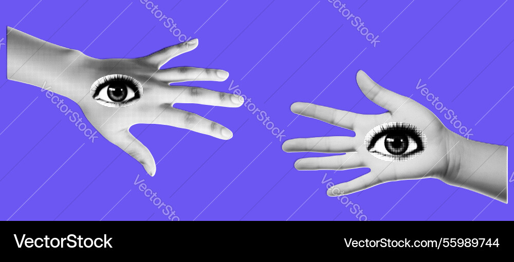 Two hands with an eye on them isolated element Two hands with an eye on them isolated element vector image