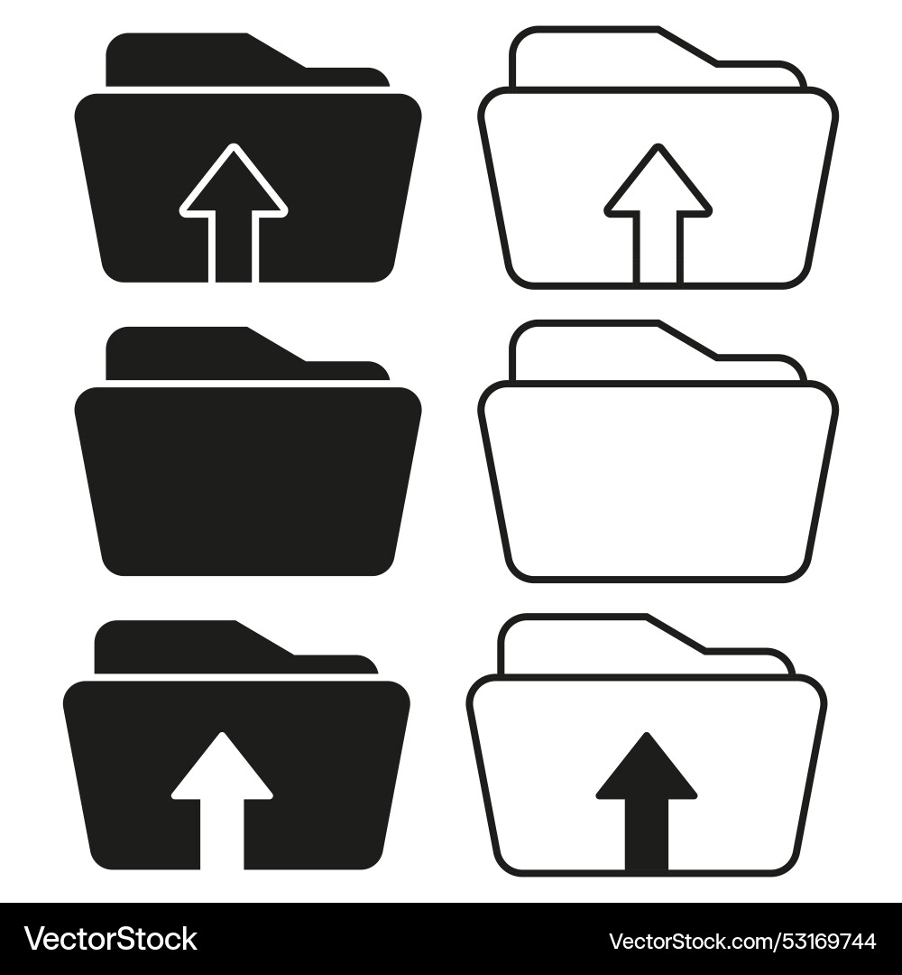 Upload folder icons set document storage and file Upload folder icons set document storage and file vector image