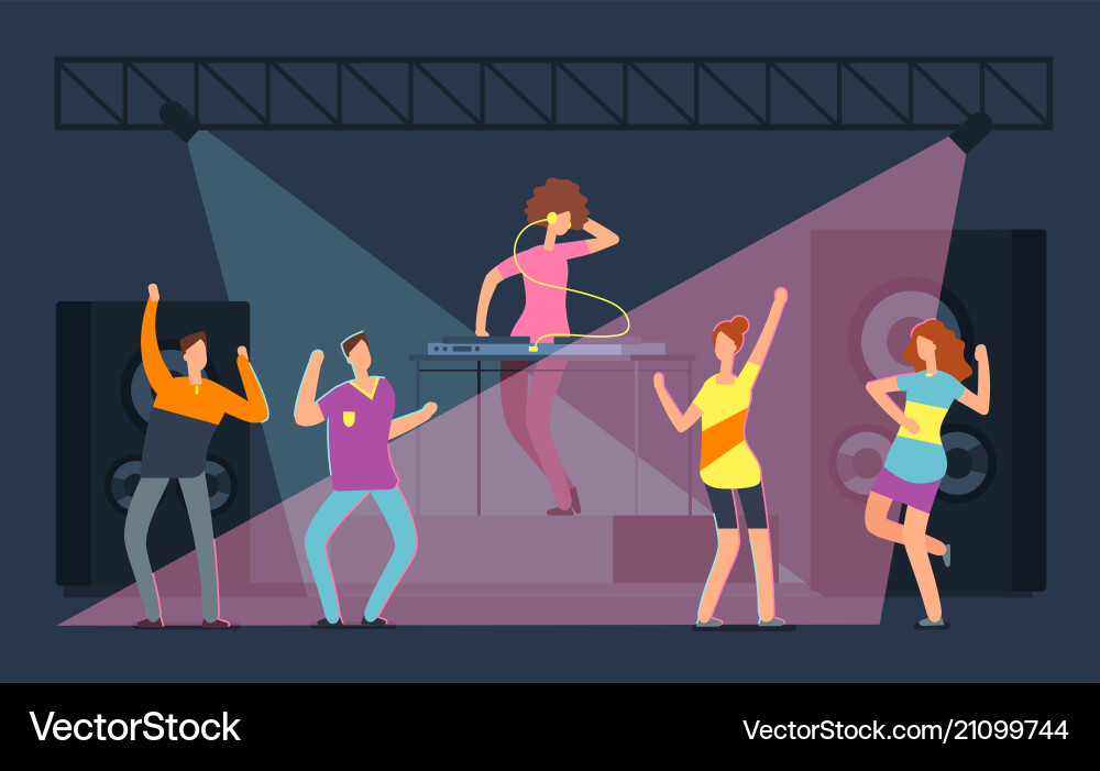 Young people crowd dencing on dance floor cartoon vector image