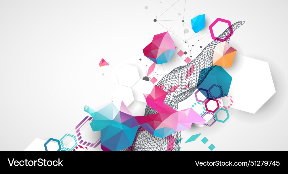 Abstract wave with colorful hexagons and plexus vector image