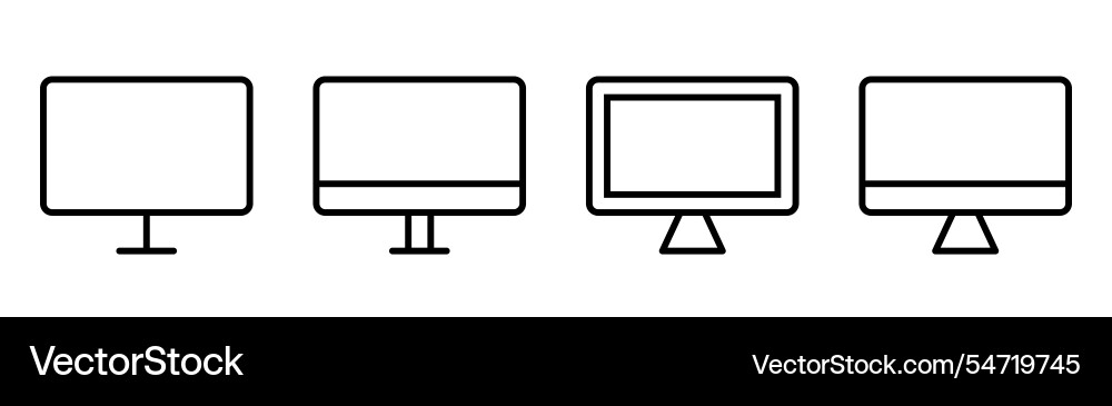 Computer desktop icon set monitor in line vector image