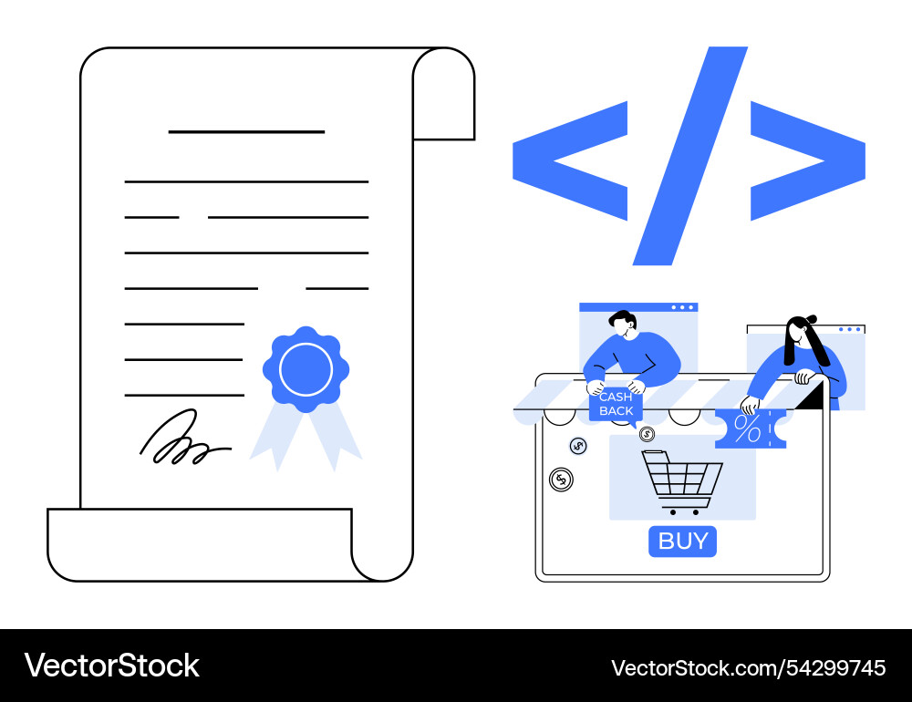 Contract with signature and seal beside e-commerce Contract with signature and seal beside e-commerce vector image