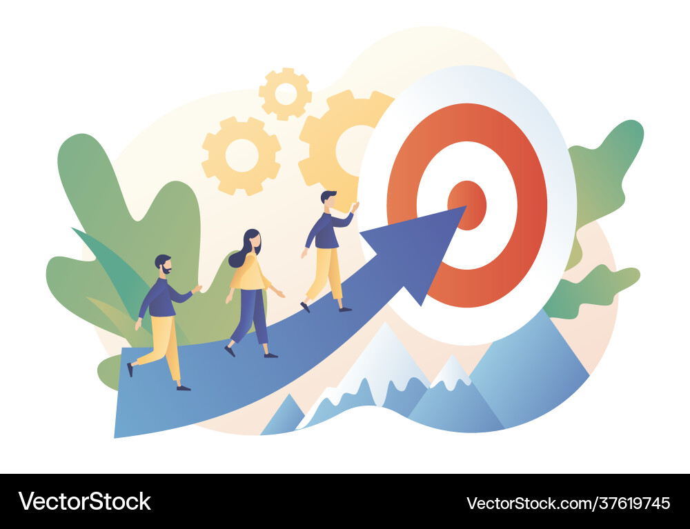 Efforts to achieve target tiny people businessmen Efforts to achieve target tiny people businessmen vector image