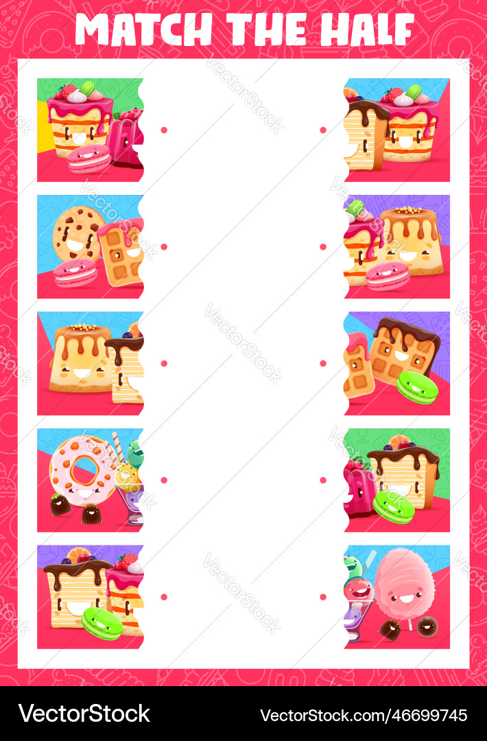 Match the half of cartoon ice cream and desserts Match the half of cartoon ice cream and desserts vector image