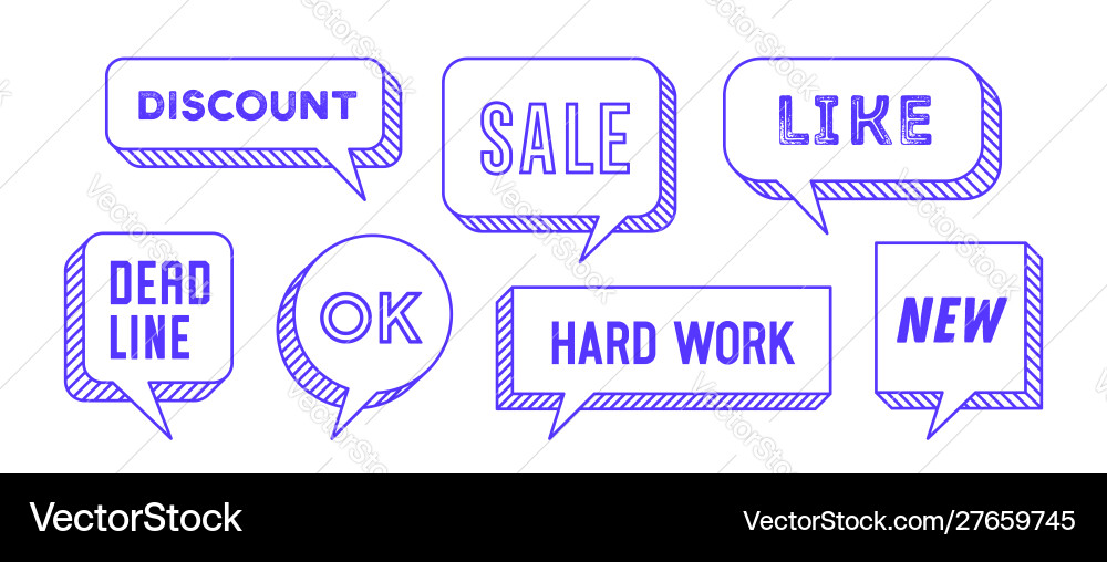 Speech bubble set 3d and 2d line Speech bubble set 3d and 2d line vector image