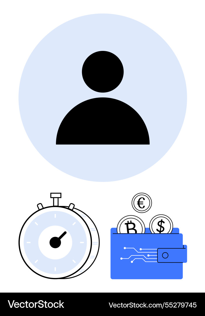 User profile linked to digital wallet and timed User profile linked to digital wallet and timed vector image