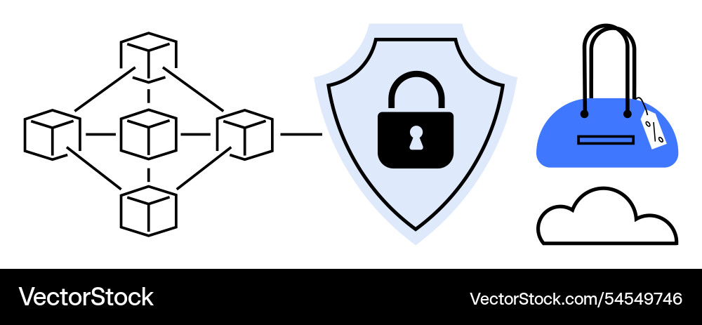Blockchain network security concept with shield Blockchain network security concept with shield vector image