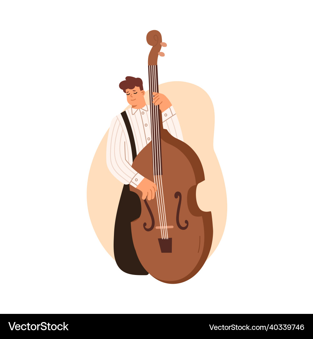 Double bass player with big string instrument Vector Image