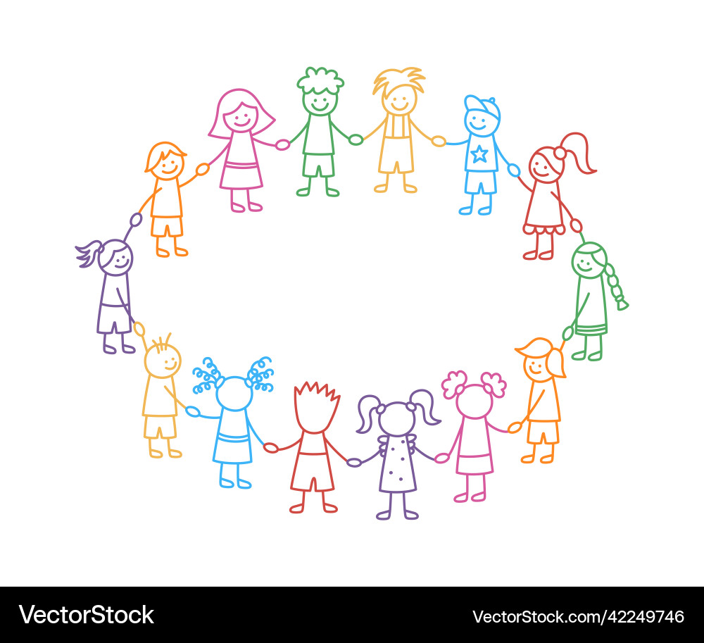 Happy doodle stick children holding hands hand – Royalty-Free Vector |  VectorStock, image size:1000x913