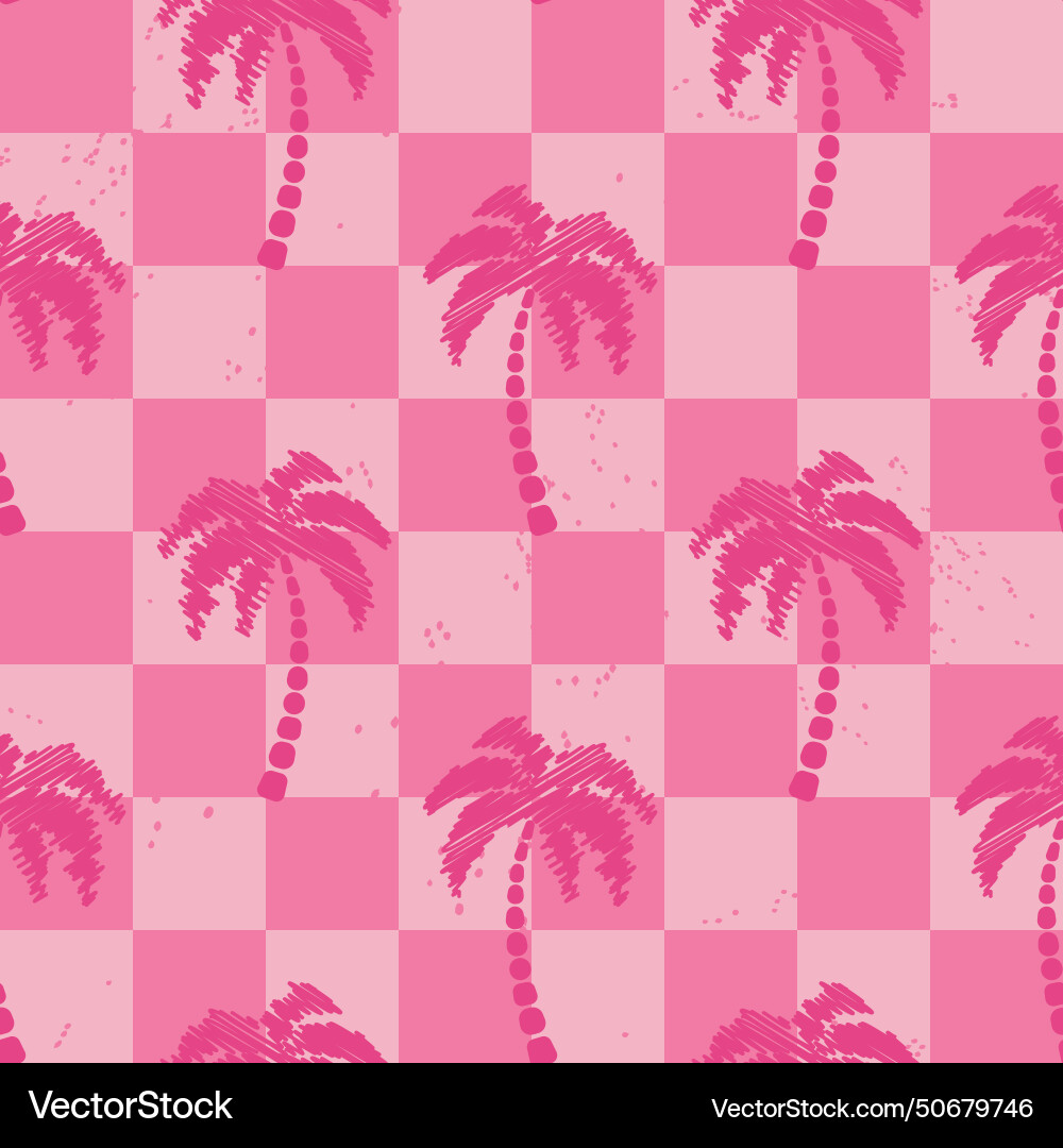 Scribble palm tree seamless pattern on retro Vector Image