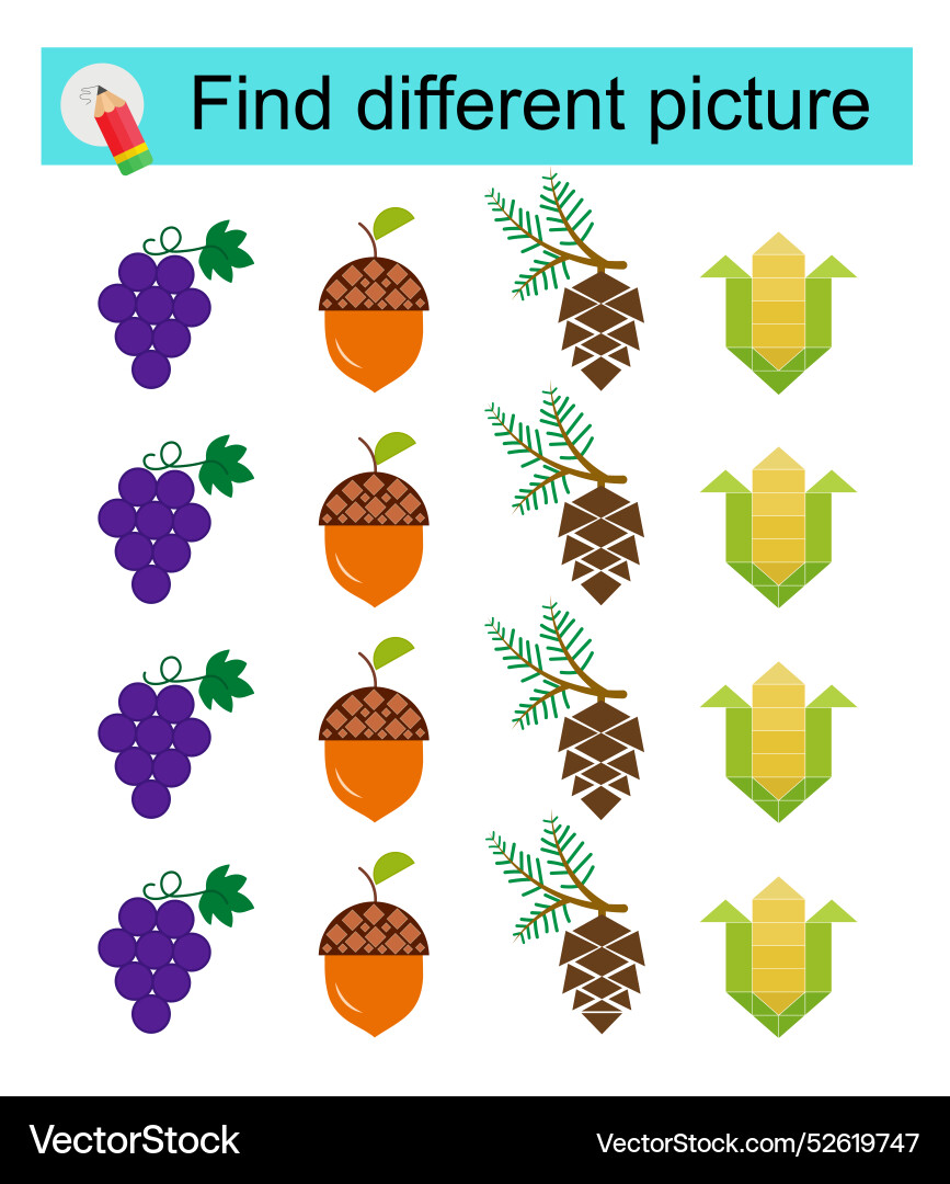 Fun puzzle game find the odd one in group vector image