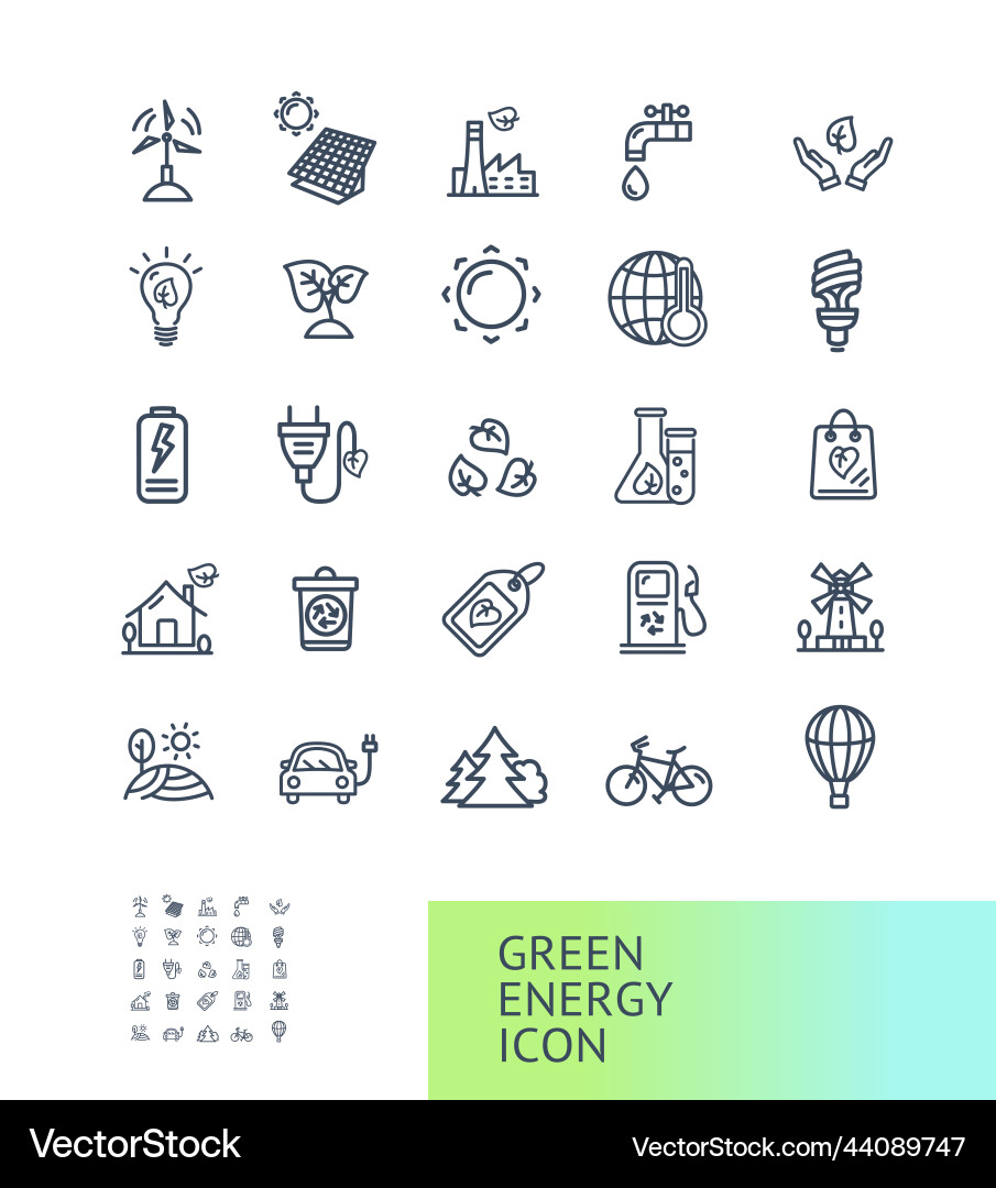 Green energy signs thin line icons set vector image