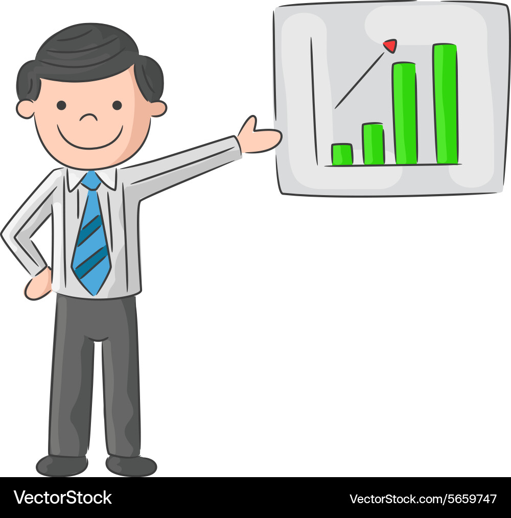 Man Erklären Präsentation mit Diagramm Vektorbild