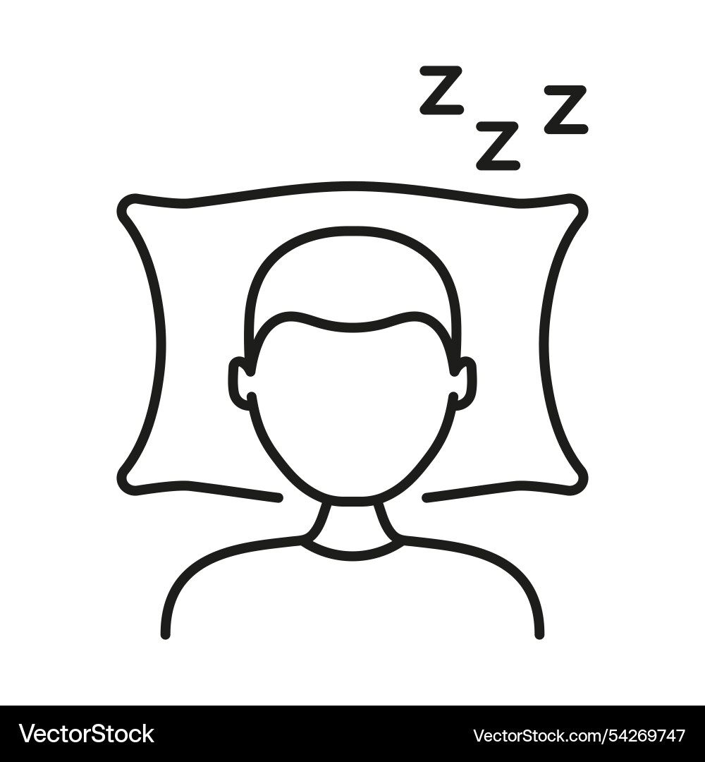 Man sleeping on pillow with zzz line icon restful Vector Image