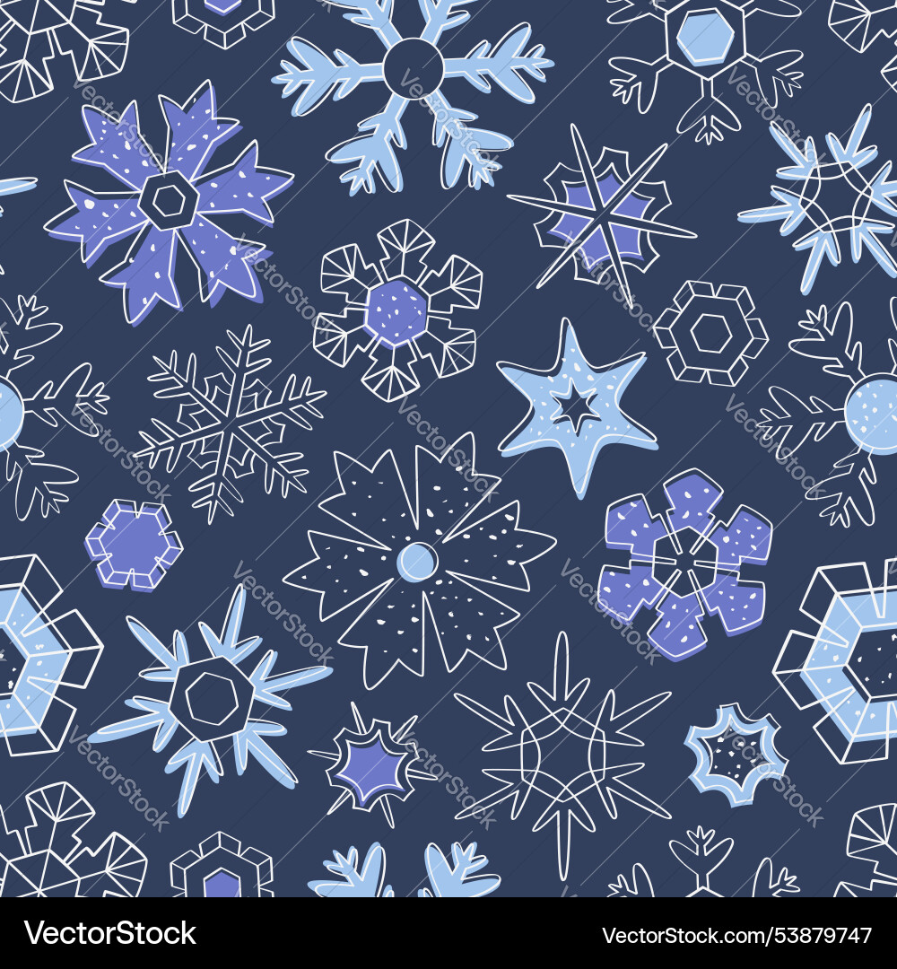 Seamless pattern of openwork snowflakes on a dark vector image