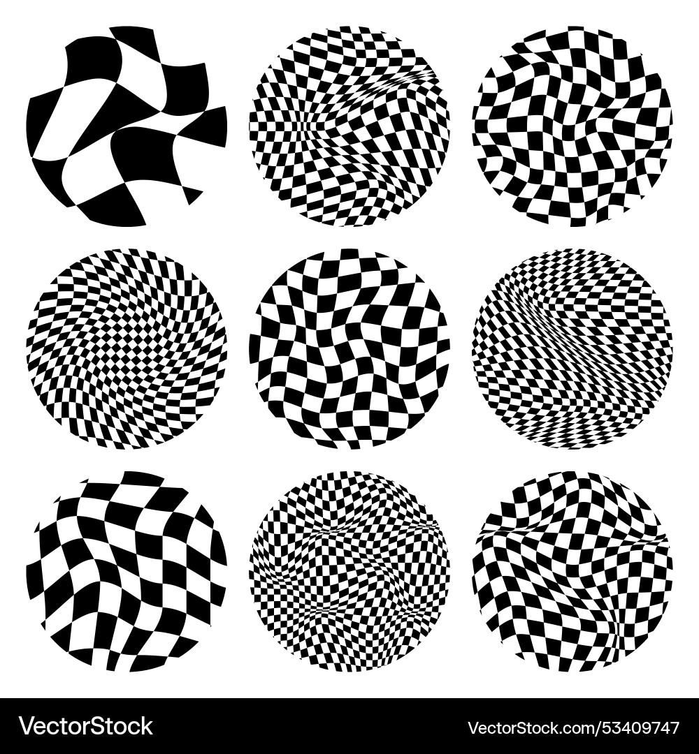 Trendy round checkered pattern distorted tiled Trendy round checkered pattern distorted tiled vector image