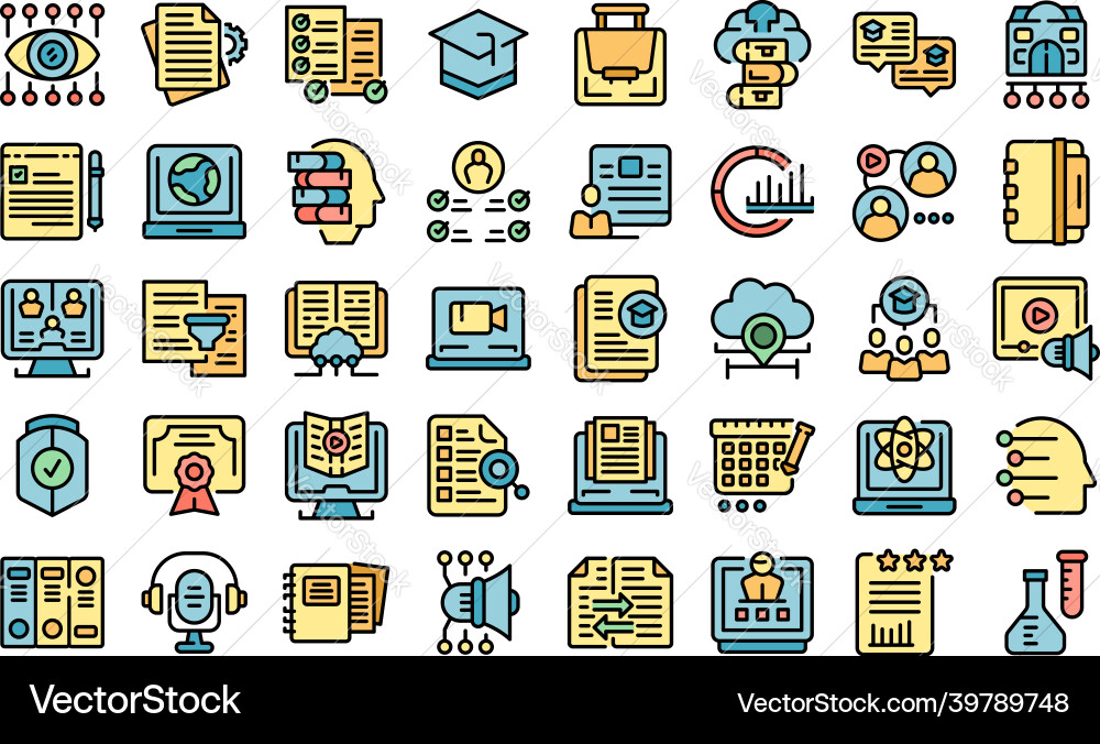 Learning management system icons set flat Learning management system icons set flat vector image