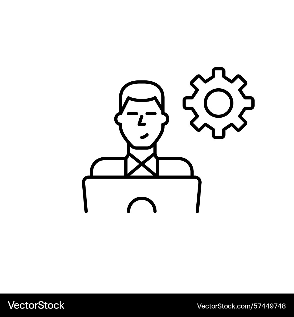 Man working at laptop account management workflow Man working at laptop account management workflow vector image