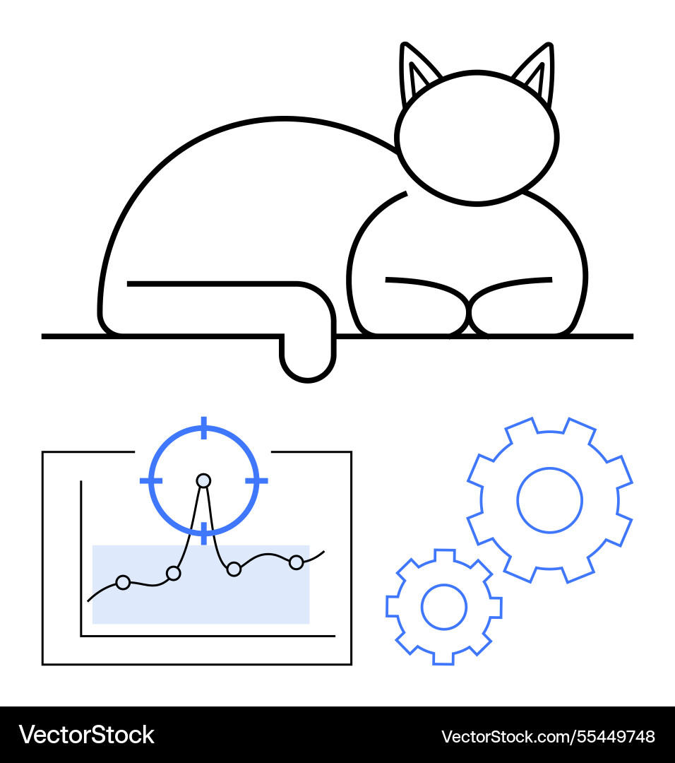 Minimalist cat outline with analytics chart Minimalist cat outline with analytics chart vector image