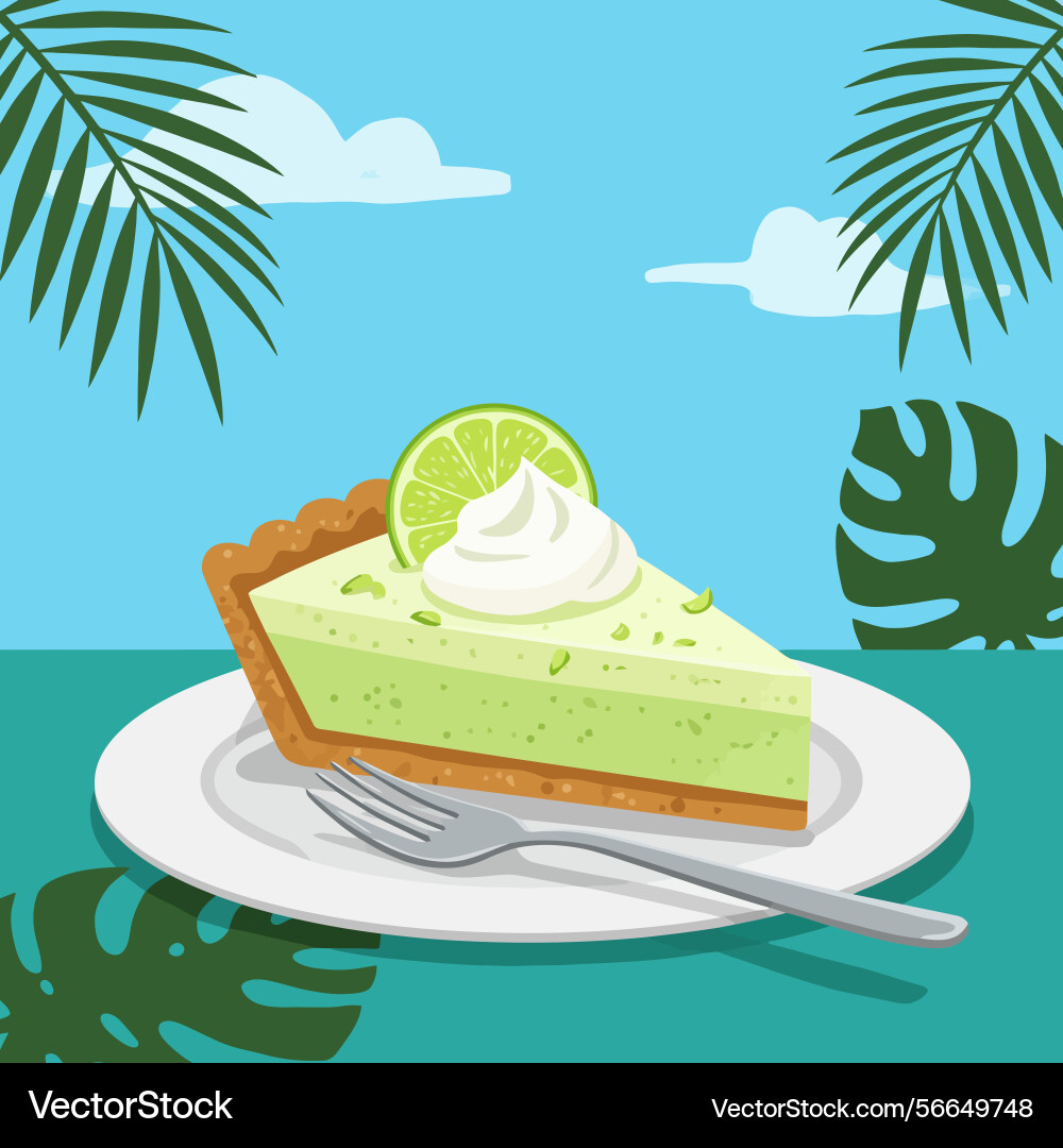 Serving slice of key lime pie with topping Vector Image