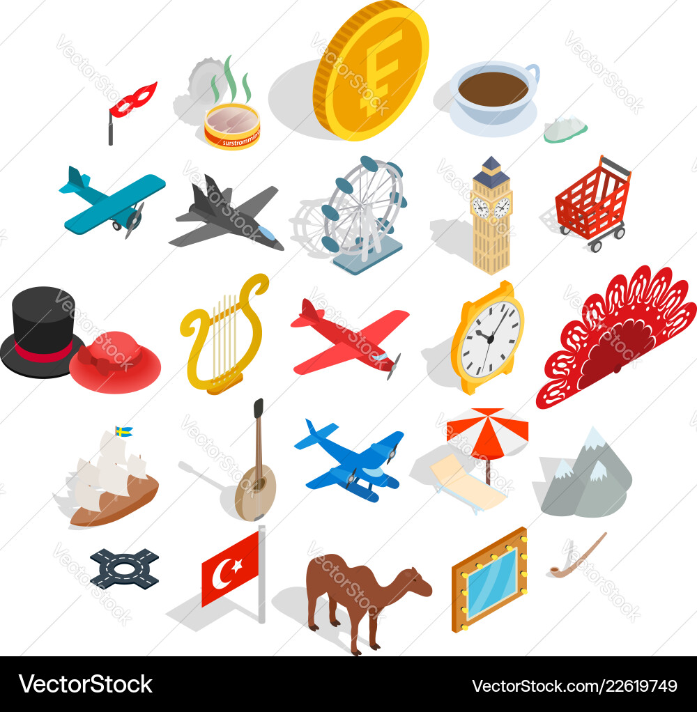 Border monitoring icons set isometric style Vector Image
