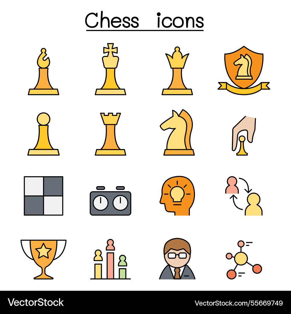 Chess icon set in color line style Chess icon set in color line style vector image