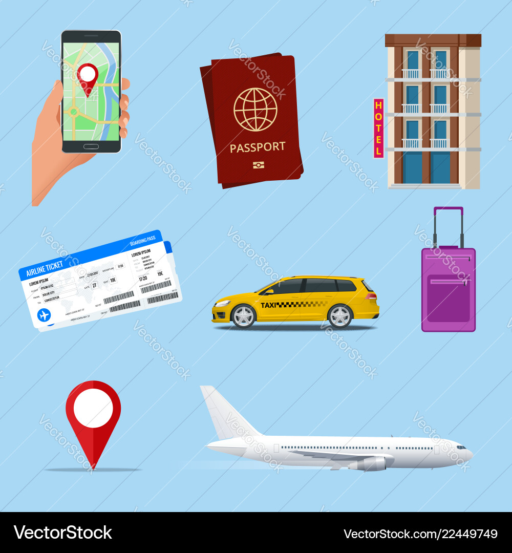 Flat set icons of hotel search and booking online Flat set icons of hotel search and booking online vector image