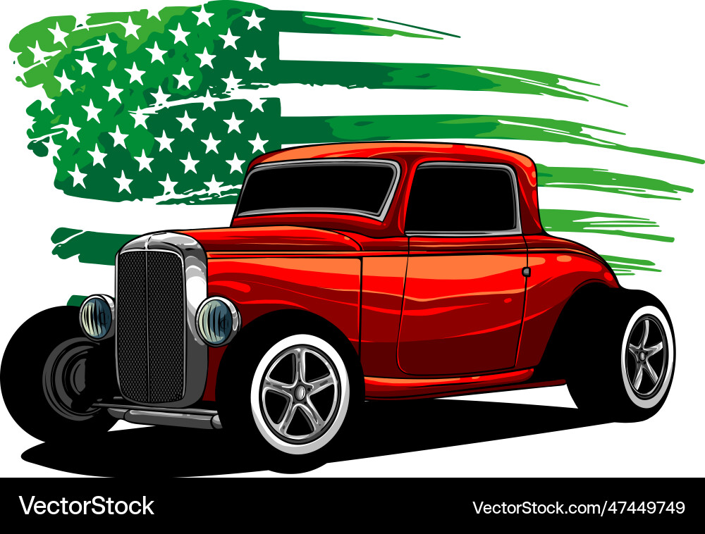 Hot rod with american flag Hot rod with american flag Vector Image